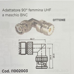 ADATTATORE DA FEMMINA UHF A MASCHIO BNC 90° cod. I1002003