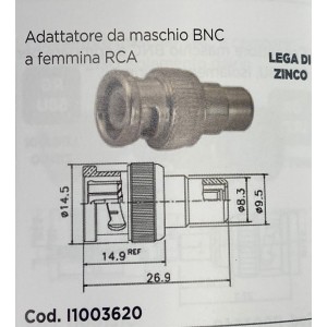 ADATTATORE DA MASCHIO BNC A FEMMINA RCA cod.1003620